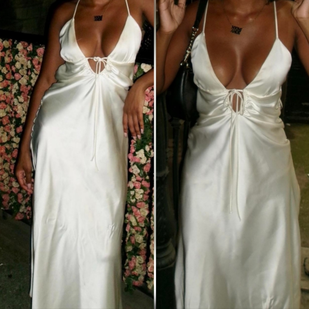 Zara Satin Long Maxi Gown White Size S